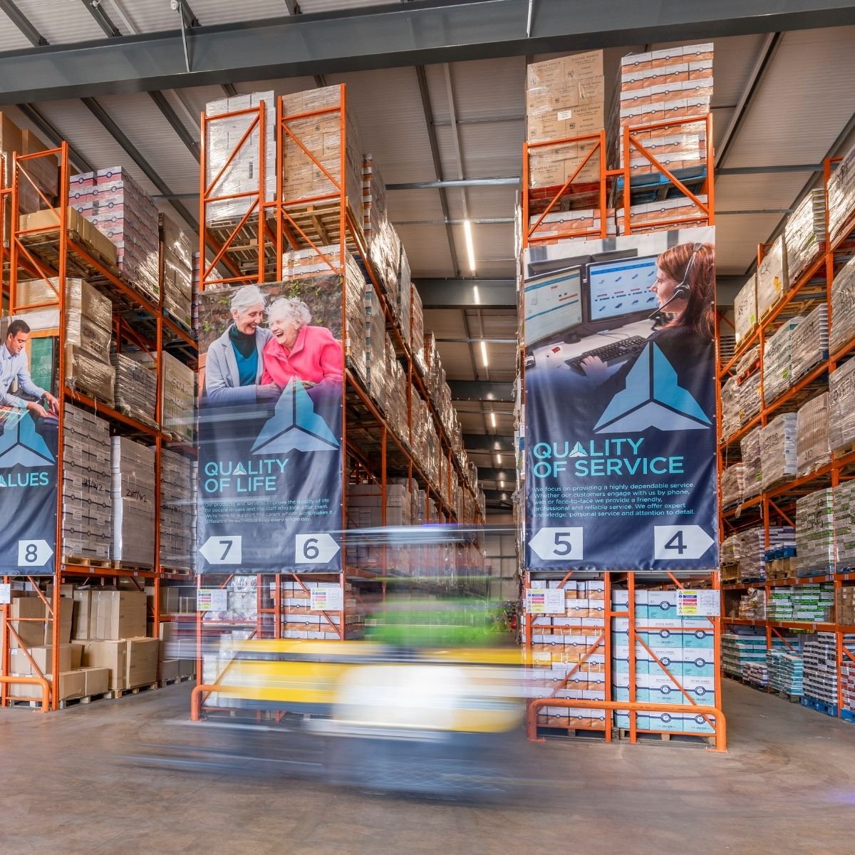 spearhead's distribution facility showing pallet racking and large volume of product held in stock